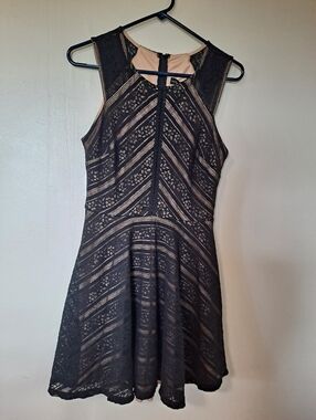 Sleeveless Black Lace Fit-and-Flare Dress with Nude Lining